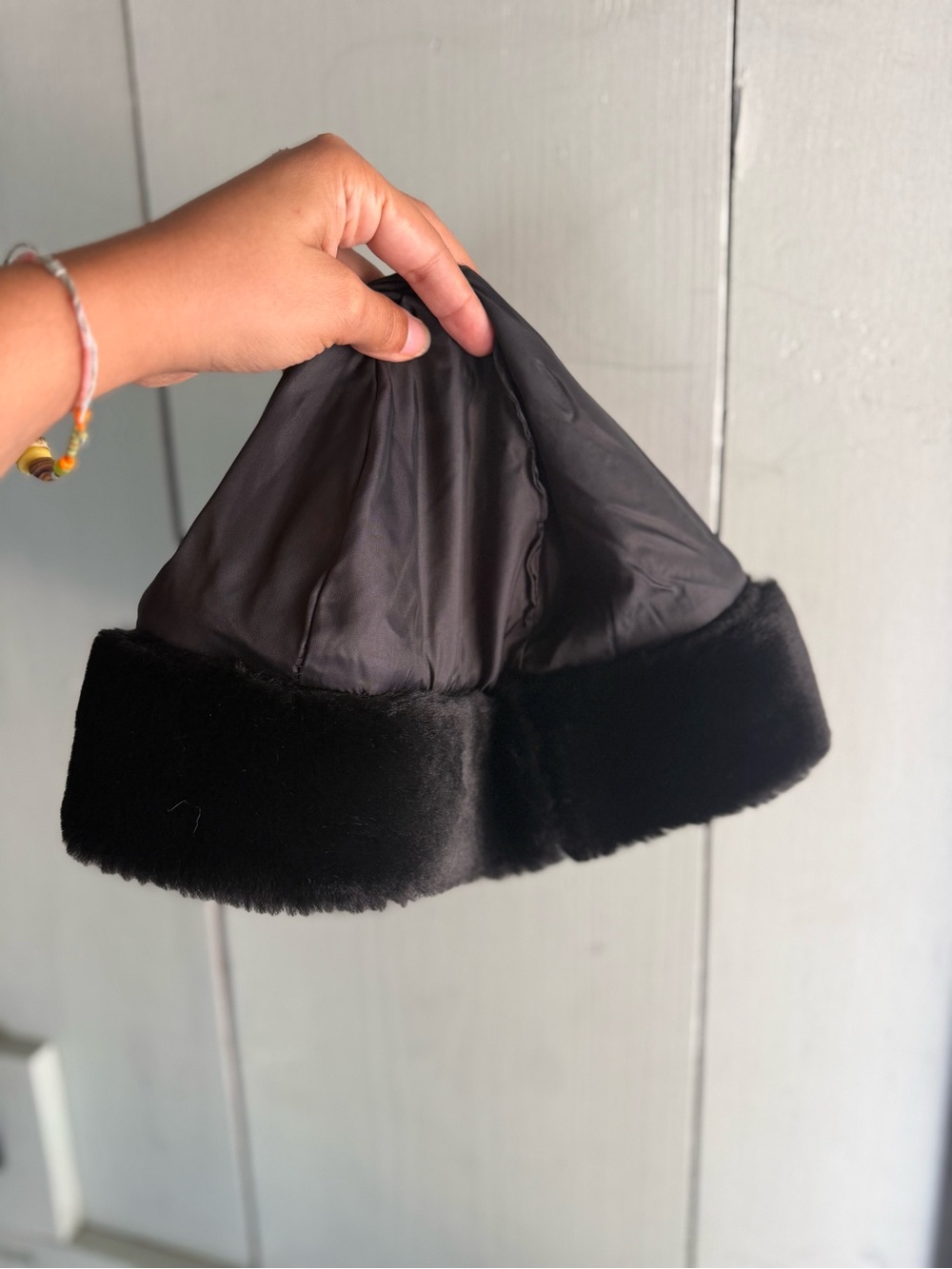 Black Faux Fur Trim Bucket Hat